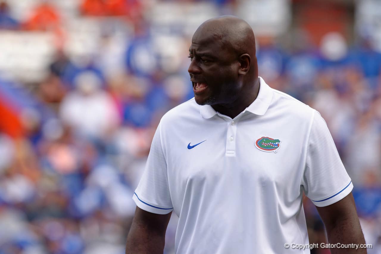 Florida Gators defensive line coach Chris Rumph during the Gators win over kentucky - GatorCountry photo taken by David Bowie