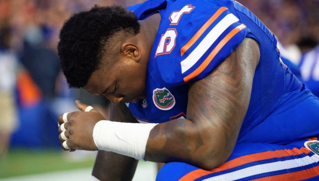 Florida Gators defensive tackle Khairi Clark before the UMass game- 1280x855