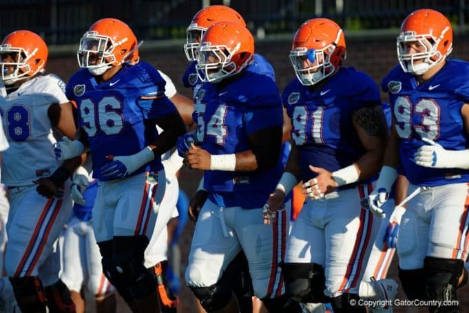 Florida Gators football team stretch before a fall practice - 1280x853
