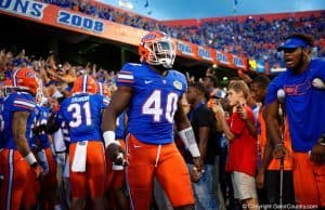 Florida Gators linebacker Jarrad Davis gets ready to lead the Gators out of the tunnel- 1280x855