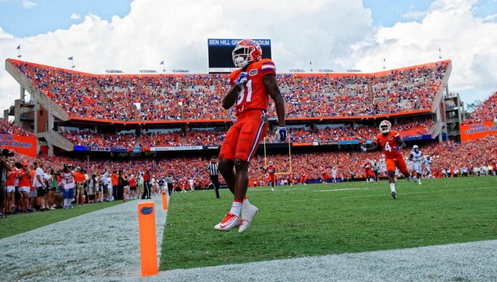 Florida Gators receiver Antonio Callaway celebrates after scoring against Kentucky- 1280x855