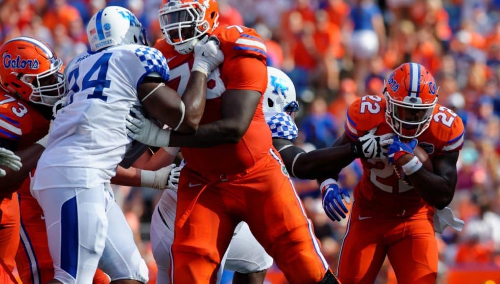 Florida Gators running back Lamical Perine runs against Kentucky- 1280x853