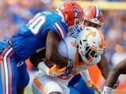 Florida Gators safety Marcus Maye talks Alvin Kamara of Tennessee in 2015- 1280x853