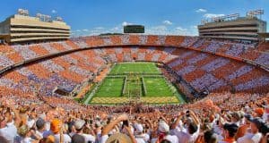 Sep 24 2016; Knoxville TN USA; General view of the Tennessee Volunteers running through the T before the game against the Florida Gators at Neyland Stadium