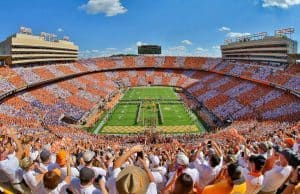 Sep 24 2016; Knoxville TN USA; General view of the Tennessee Volunteers running through the T before the game against the Florida Gators at Neyland Stadium