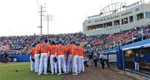 The University of Florida baseball team huddles up before a game against Florida State on 3-15-2016- Florida Gators baseball- 1280x852