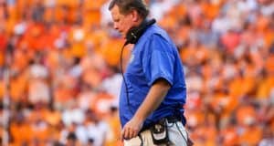 Sep 24, 2016; Knoxville, TN, USA; Florida Gators head coach Jim McElwain during the second half against the Tennessee Volunteers at Neyland Stadium. Tennessee won 38-28. Mandatory Credit: Randy Sartin-USA TODAY Sports