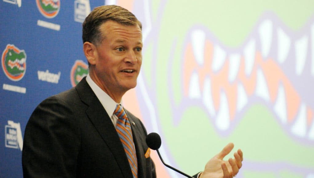 University of Florida Athletic Director Scott Stricklin addresses the media during his introductory press conference- Florida Gators football- 1280x852