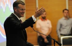 University of Florida Athletic Director Scott Stricklin speaks during his introductory press conference- Florida Gators football- 1280x852