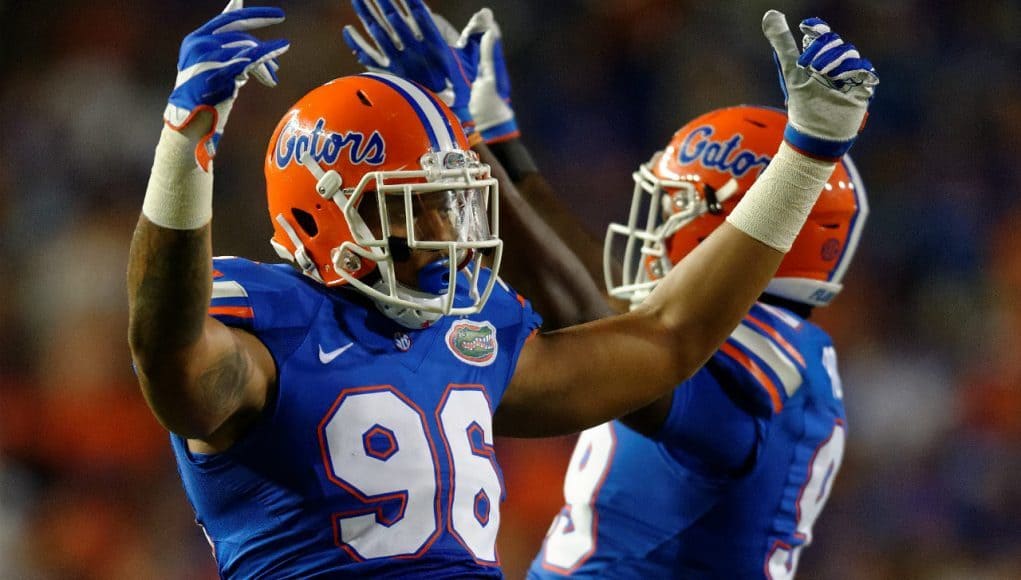 University of Florida defensive linemen CeCe Jefferson and Jachai Polite pump fans up during a win over North Texas- Florida Gators football- 1280x852