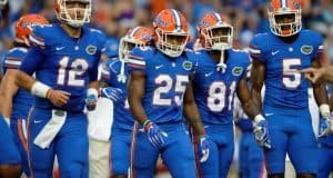 University of Florida football players take the field for warmups before the Florida Gators 2016 season opener against UMass- Florida Gators football- 1280x852