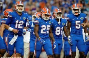 University of Florida football players take the field for warmups before the Florida Gators 2016 season opener against UMass- Florida Gators football- 1280x852