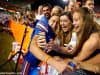 University of Florida kicker Eddy Pineiro celebrates the Gators win over UMass with fans- Florida Gators football- 1280x852