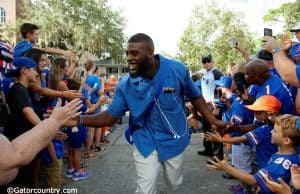 University of Florida linebacker Jarrad Davis greets fans during Gator Walk prior to the first game off the 2016 season against UMass- Florida Gators football- 1280x852