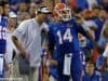 University of Florida quarterback Luke Del Rio discusses a play with offensive coordinator Doug Nussmeier in week one- Florida Gators football- 1280x852