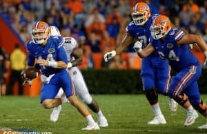 University of Florida quarterback Luke Del Rio scrambles from pressure during the Florida Gators win over UMass- Florida Gators football- 1280x852