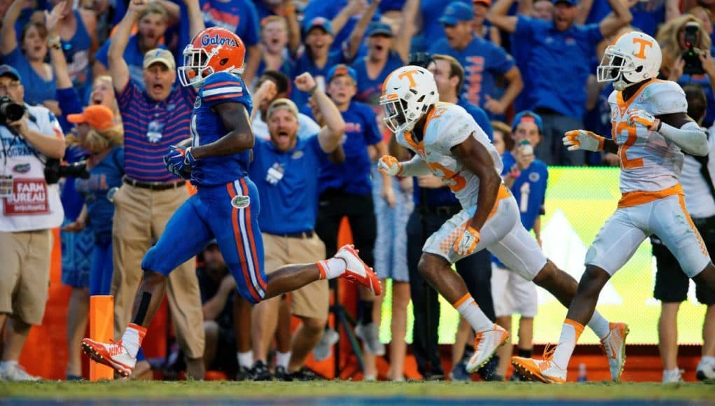 University of Florida receiver Antonio Callaway scores the game winning touchdown against the Tennessee Volunteers in 2015- Florida Gators football- 1280x852