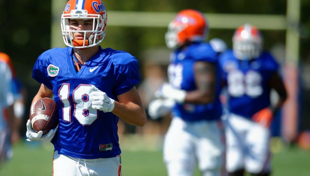 University of Florida receiver CJ Worton warms up during the Gators fourth practice of spring football camp- Florida Gators football- 1280x852