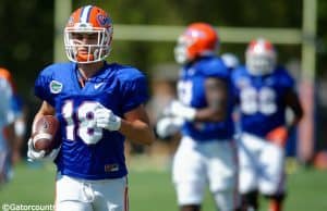 University of Florida receiver CJ Worton warms up during the Gators fourth practice of spring football camp- Florida Gators football- 1280x852