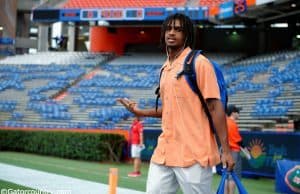 University of Florida receiver Tyrie Cleveland walks into Ben Hill Griffin Stadium before the Gators game vs. Kentucky- Florida Gators football- 1280x852