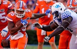 University of Florida running back Jordan Scarlett carries the ball in a 45-7 win over the Kentucky Wildcats- Florida Gators football- 1280x852