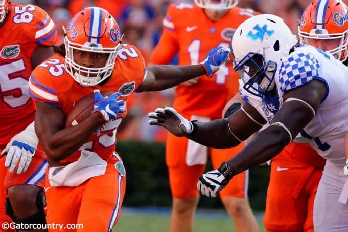 University of Florida running back Jordan Scarlett carries the ball in a 45-7 win over the Kentucky Wildcats- Florida Gators football- 1280x852