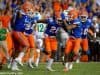 University of Florida safety Marcell Harris celebrates with teammates after his first career interception against North Texas- Florida Gators football- 1280x852