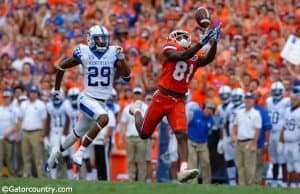 University of Florida sophomore receiver Antonio Callaway hauls in a touchdown pass against Kentucky- Florida Gators football- 1280x852