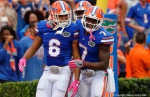 Florida Gators defensive backs Quincy Wilson Duke Dawson and Marcus Maye celebrate the TD- 1280x853