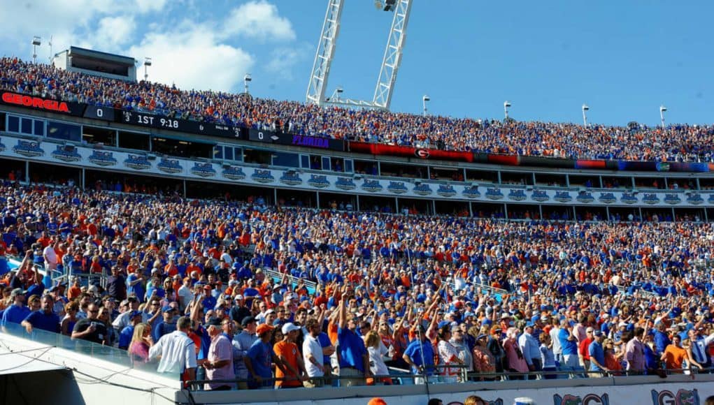 Florida Gators fans in Jacksonville in 2015 for the UGA game- 1280x853