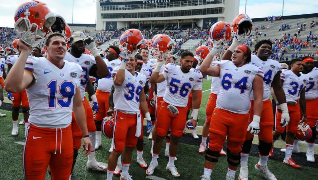 Florida Gators players celebrate a win over Vanderbilt-1280x884