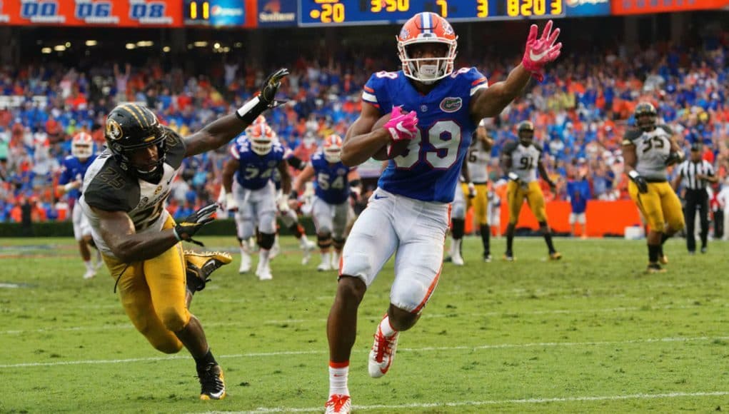 Florida Gators receiver Tyrie Cleveland scores his first touchdown against Missouri- 1280x855