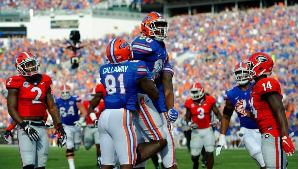 Florida Gators tight end Cyontai Lewis celebrates his touchdown-1280x851