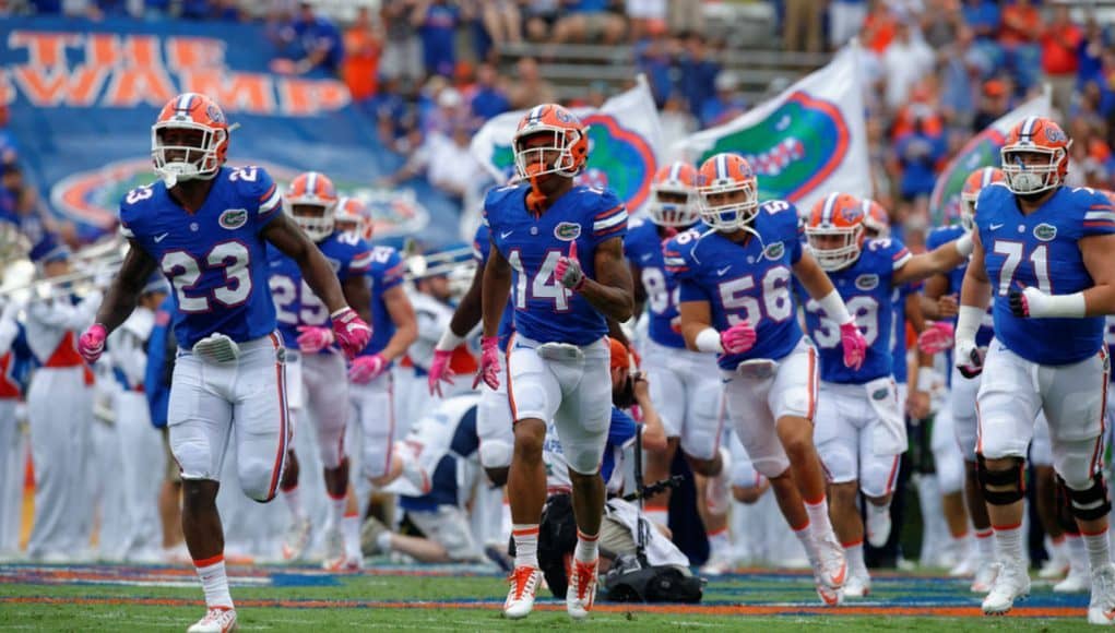 The Florida Gators take on the field against the Missouri Tigers- 1280x853