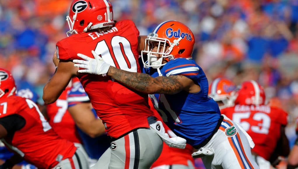 University of Florida cornerback Jalen Tabor sacks Georgia quarterback Jacob Eason in a 24-10 win- Florida Gators football- 1280x852