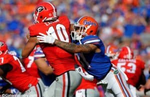 University of Florida cornerback Jalen Tabor sacks Georgia quarterback Jacob Eason in a 24-10 win- Florida Gators football- 1280x852