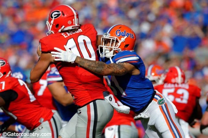University of Florida cornerback Jalen Tabor sacks Georgia quarterback Jacob Eason in a 24-10 win- Florida Gators football- 1280x852