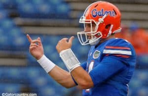University of Florida quarterback Luke Del Rio warms up in the rain before the Florida Gators homecoming game against Missouri- Florida Gators football- 1280x852