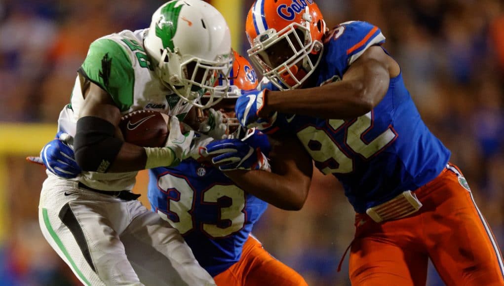 University of Florida redshirt freshman Jabari Zuniga makes a tackle in a win over North Texas- Florida Gators football- 1280x852