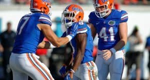 University of Florida safety Nick Washington celebrates after recovering a fumble in the end zone for a touchdown against Georgia- Florida Gators football- 1280x852