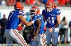 University of Florida safety Nick Washington celebrates after recovering a fumble in the end zone for a touchdown against Georgia- Florida Gators football- 1280x852