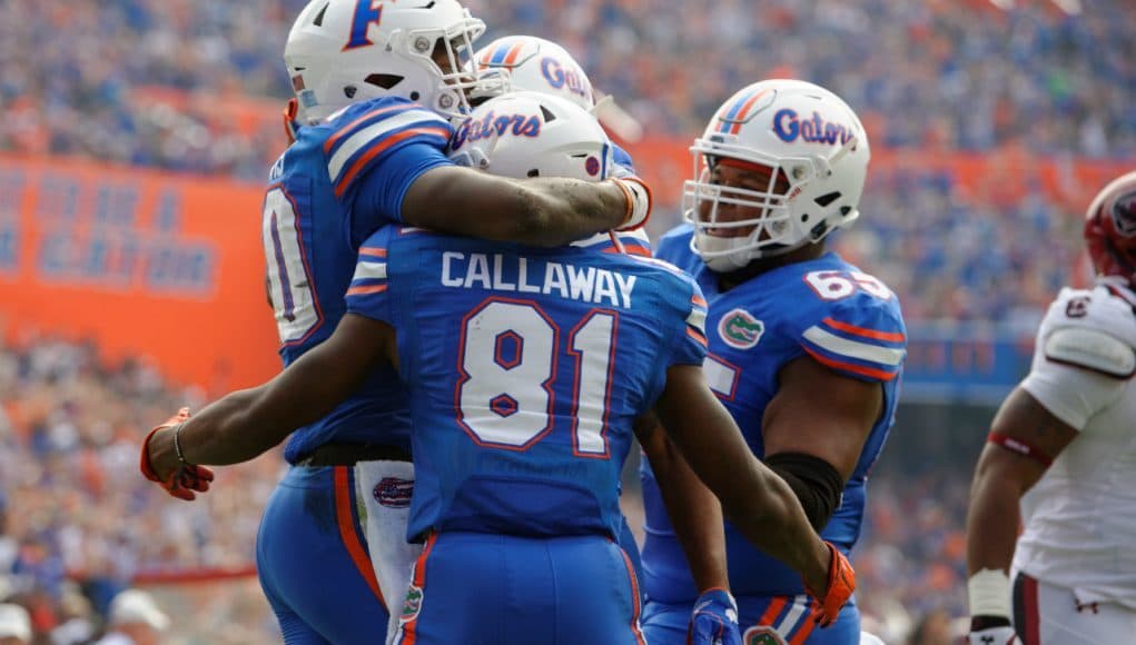 Florida Gators celebrate a touchdown against South Carolina- 1280x852