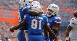 Florida Gators celebrate a touchdown against South Carolina- 1280x852