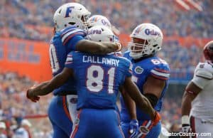 Florida Gators celebrate a touchdown against South Carolina- 1280x852