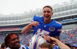 Florida Gators kicker Eddy Pineiro celebrates during the South Carolina game- 1280X852