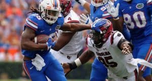 Florida Gators running back Jordan Scarlett runs against South Carolina on Saturday- 1280x853