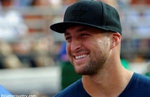 Former University of Florida quarterback Tim Tebow watches the Florida Gators 24-10 win over Georgia in 2016- Florida Gators football- 1280x852