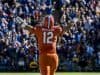 Nov 19, 2016; Baton Rouge, LA, USA; Florida Gators quarterback Austin Appleby (12) celebrates during the second half of the game against the LSU Tigers at Tiger Stadium. The Gators defeat the Tigers 16-10. Mandatory Credit: Jerome Miron-USA TODAY Sports