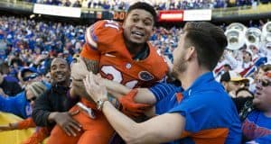 Nov 19, 2016; Baton Rouge, LA, USA; Florida Gators defensive back Teez Tabor (31) celebrates the win over the LSU Tigers at Tiger Stadium. The Gators defeat the Tigers 16-10. Mandatory Credit: Jerome Miron-USA TODAY Sports