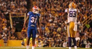 University of Florida cornerback Jalen Tabor lines up against LSU receiver Travin Dural in 2015- Florida Gators football- 1280x799